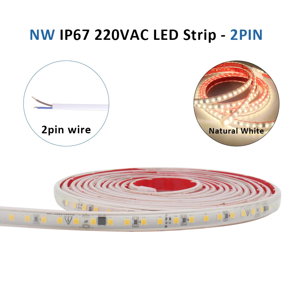 AC 220V 230V 2835 LED Strip Light Waterproof IP67 120LEDs/m Flexible Tape Lamp Warm Cold White 1M 2M 3M 5M 10M 20M Home Lighting