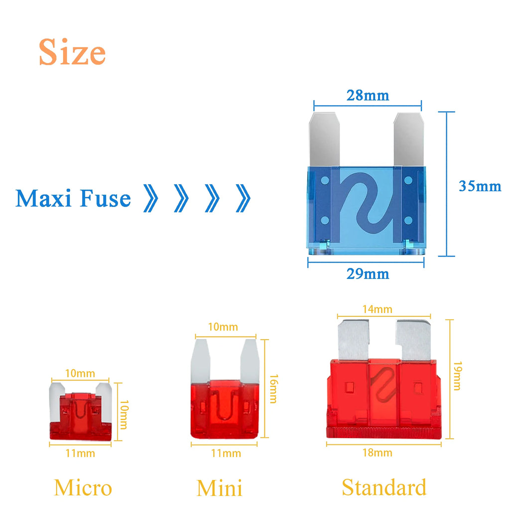 10PCS Maxi Blade Fuse Large Size 20A 30A 40A 50A 60A 70A 80A 100A Auto Fuses 12V 24V 32V For Car Truck Boat