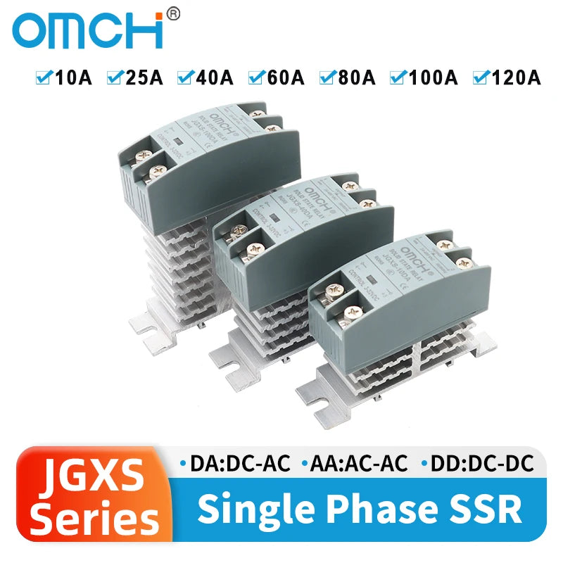 OMCH DIN Rail Solid State Relay SSR With Heatsink 10A 25A 40A 60A 80A 100A 120A DC-AC DC-DC AC-AC Single Phase Control