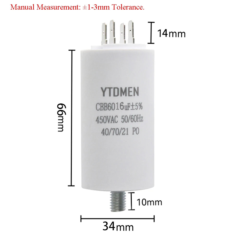 CBB60 Capacitor 4 Pin AC 450V Dual Insert Motor Run Capacitors 4UF-60UF with Screws for Washing Machine Air Compressor 12uf 16uf