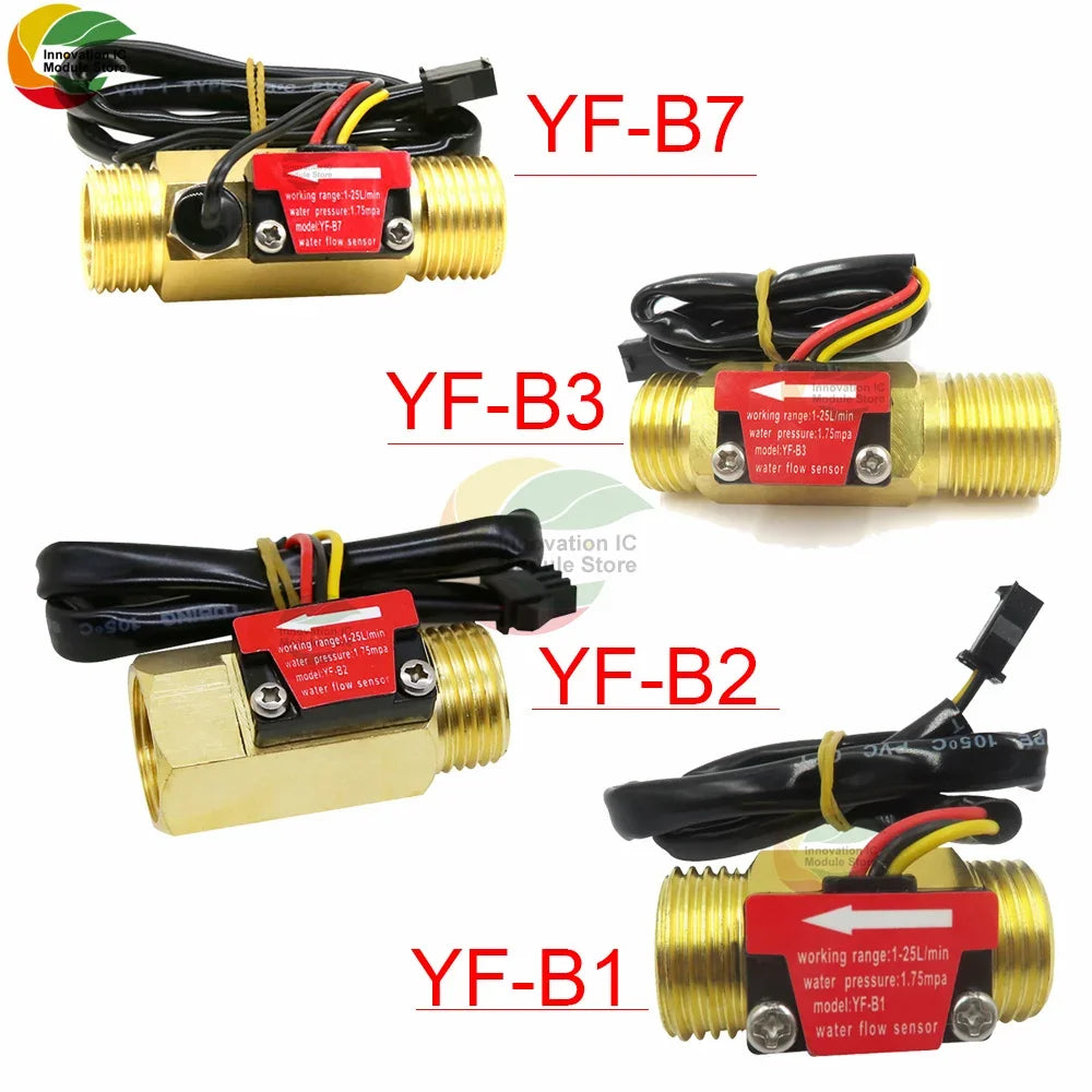 Brass Flow Sensor G1/2"DN15 Thread Hall Sensor YF-B1/B2/B3/B7 Switch Water Flow Sensor Flow Meter Hall Turbine Flow 1~25L/min