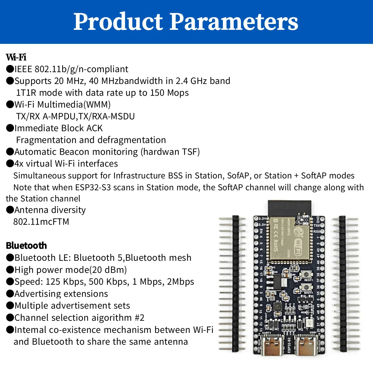 ESP32-S3 Wifi BT Module Development Board for Arduino IDE ESP32-S3 N16R8 44Pin Type-C 16MB Flash 8M PSRAM ESP32 S3