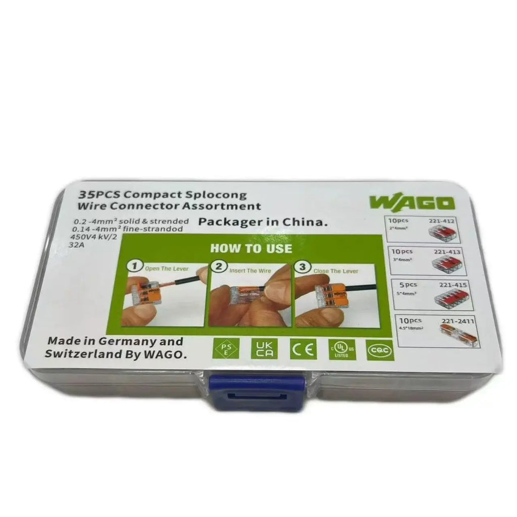 WAGO 221‑Series Splicing Connector Assortment Kit, 12/28/35/36/75/78/90 PCS Mixed Set For 221‑412 413 415 2411