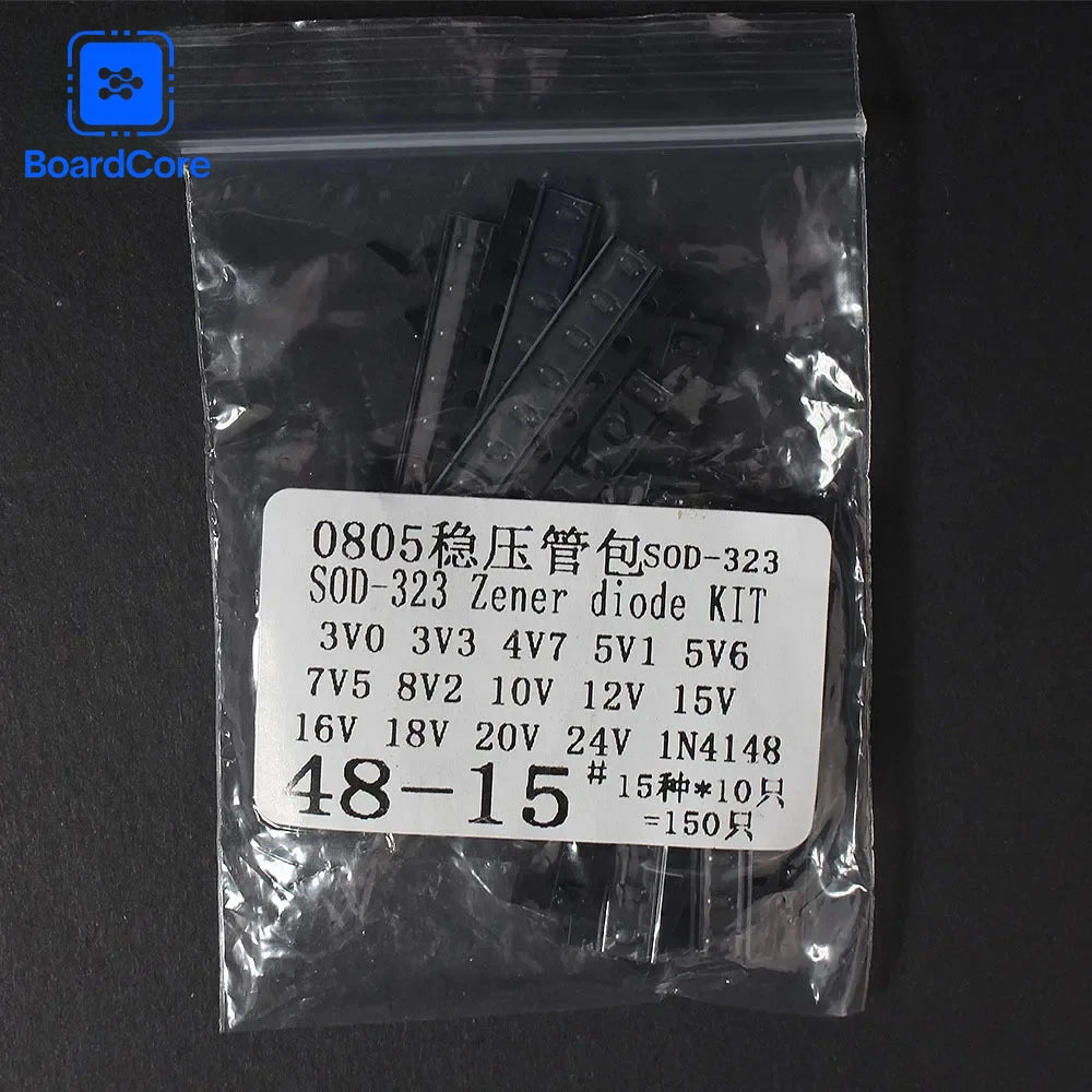 0805 1206 Zener Diode Sample Kit 15 Values 10pcs SOD-323 SOD-123 3V-24V Diodes 1N4148 3.3V 4.7V 5.1V 5.6V 7.5V 8.2V 10V 12V 15V