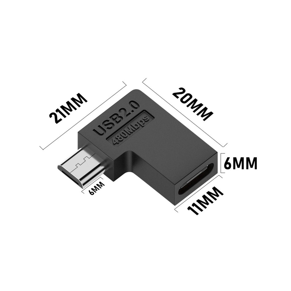 Micro USB Adapter 90 Degree Right Angle Male to Type C Female Connector for Laptop PC USB Chargers Extension Converter