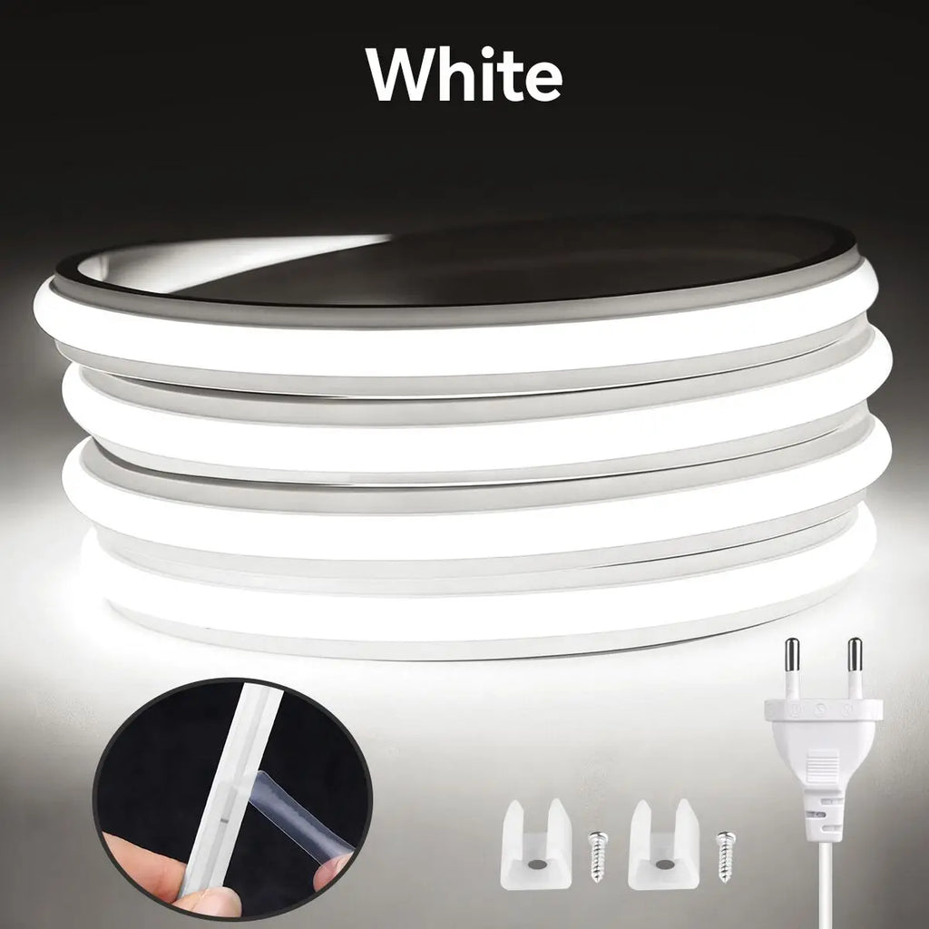 Super Bright 220V COB LED Strip Neon Lights 280LEDs/m Flexible Kitchen Lamp RA90 Waterproof LED Tape With EU Power Plug 1M-30M