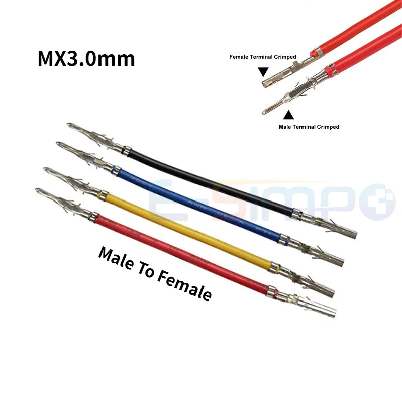 100pcs Micro-Fit MX3.0 43025 43020 3.0mm Male To Female Double Terminal Crimped 1007 20AWG 200MM 300MM 500MM Wire Cable Harness