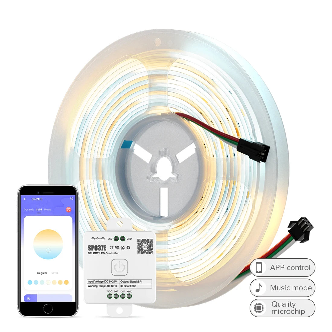 FCOB SPI CCT IC LED Light Strip WS2811 Addressable 576 LEDs 2700K to 6500K 10mm DC24V Flexible FOB High Density COB Lights RA90