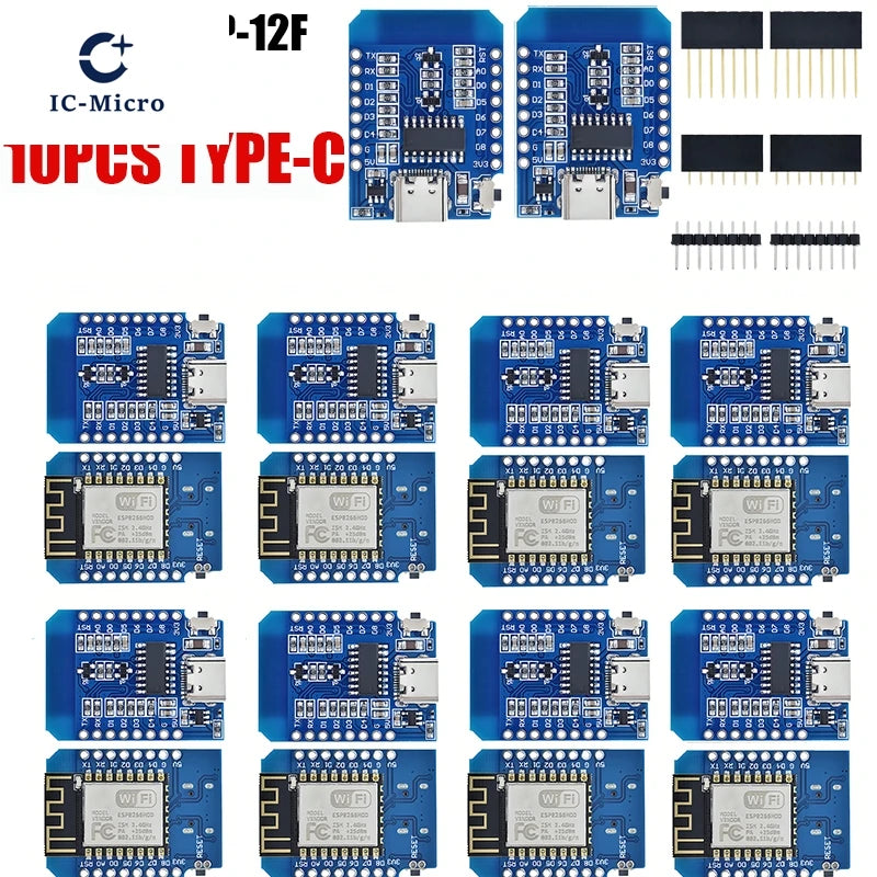 1-10pcs ESP8266 D1 Mini WIFI Development Board ESP-12F Wemos D1 Mini Nodemcu Lua Iot Board 3.3V Met Pins TYPE-C/Micro USB XZG