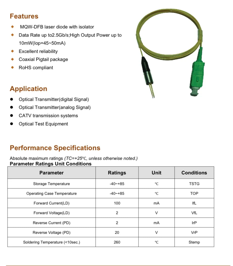 1310/1550 DFB laser,MQW-DFB Laser Diode with Isolator