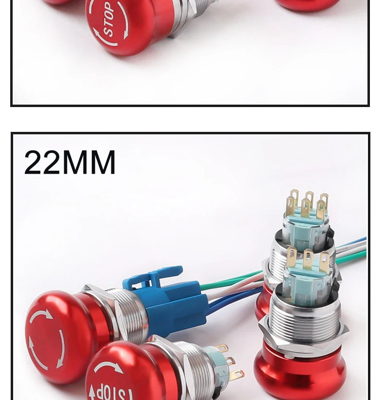16MM 19MM 22MM 1NO1NC 3Pin 6Pin Mushroom Head Turn-Reset Stainless Steel 304 Metal Emergency Stop Button Switch