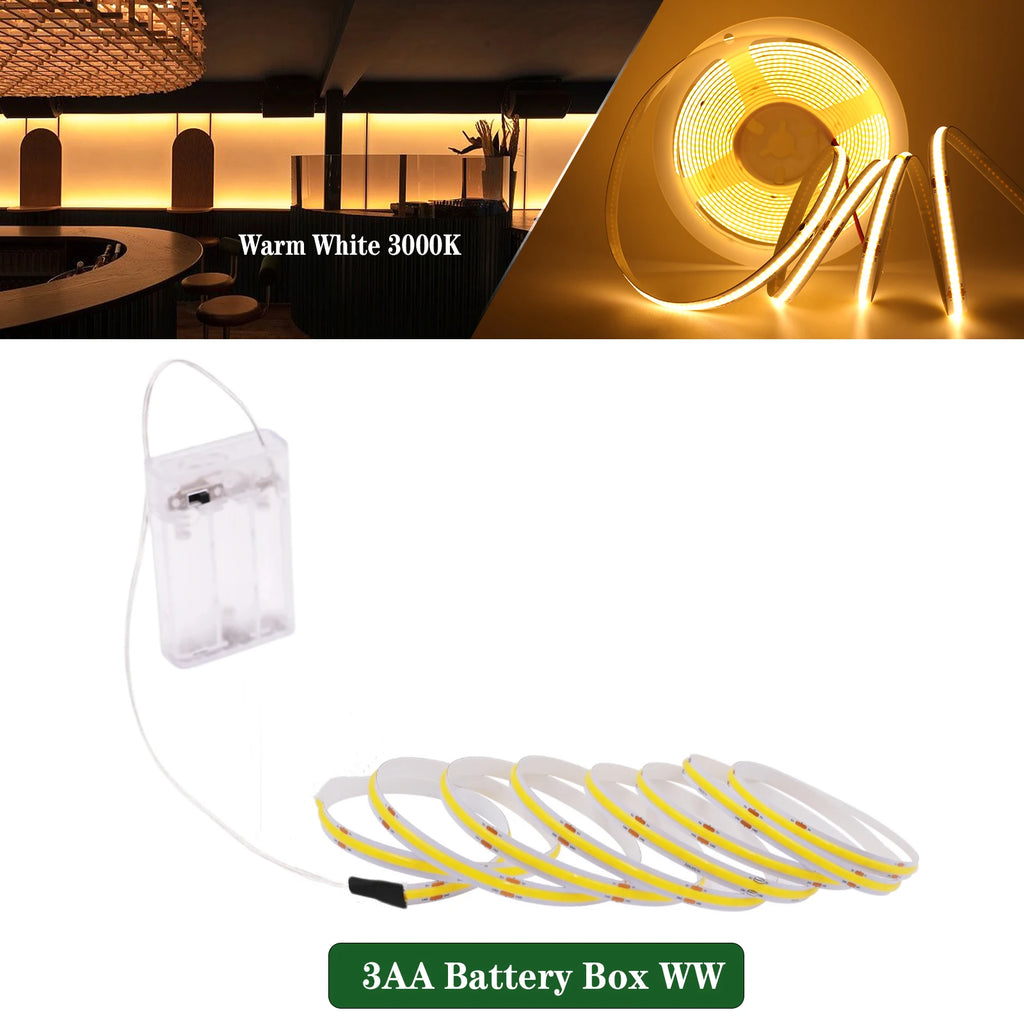 3MM 5MM 8MM COB LED Light Strip 5V 320LEDs PIR Motion Sensor Flexible Night Light USB/AAA Battery Powered Tape 3000K 4000K 6000K