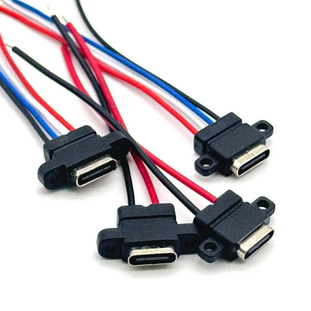 1pcs USB-C High Current Charging Socket With Rubber Ring 2Pin 4Pin Straight Ear Side Ear Type C Waterproof Female Connector Jack