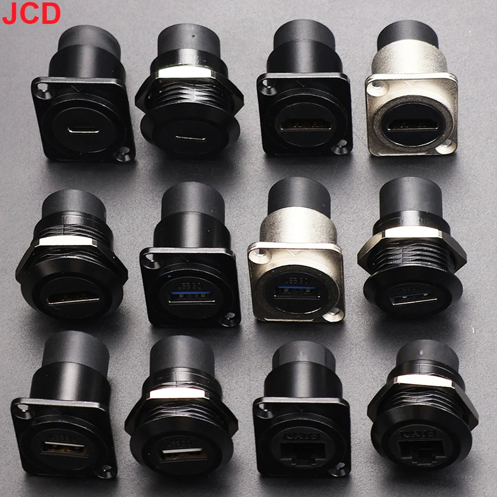 JCD 1pcs Metal D Type Module RJ45 CAT6&USB 2.0/3.0&Type C&HDMI-Jack Socket Through Network Panel Mounting Electronic Connector