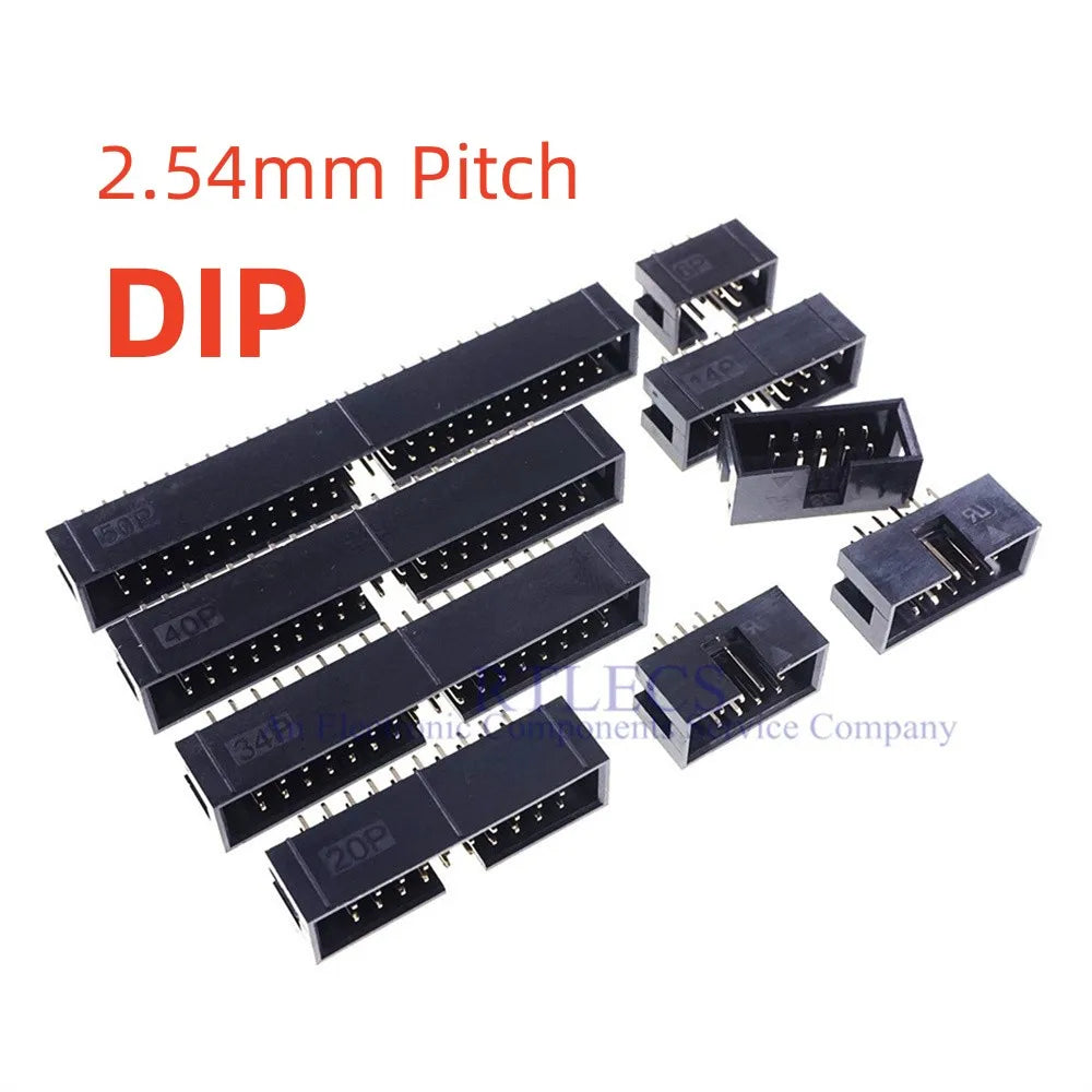 100 Pcs 2.54 MM Male PCB Header 6 8 10 12 14 16 20 24 26 30 34 40 50 60 64 80 Pin Straight ShroudedDIP SMD IDC Socket Box JTAG