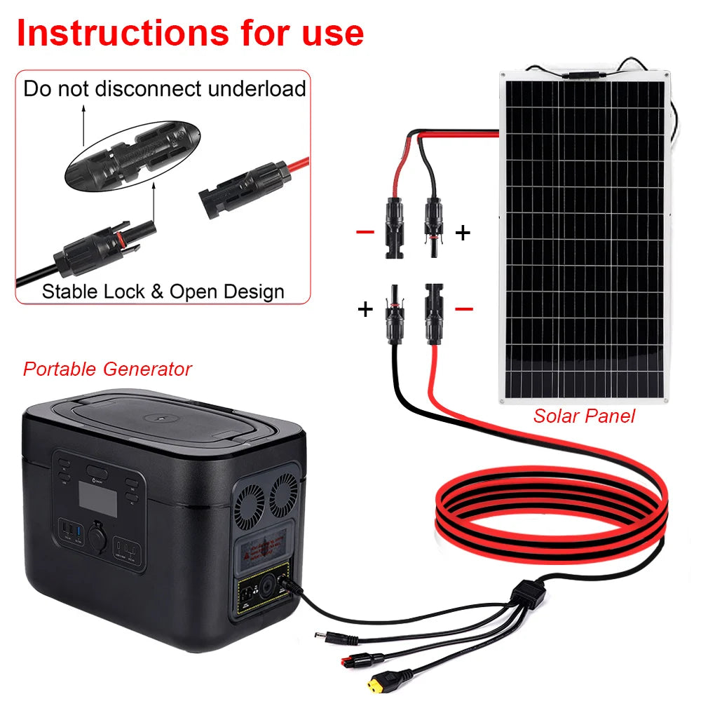 4 in 1 Solar Connector to XT60/DC5521/DC7909 Solar Panel Extension Cable Splitter 12AWG Power Cord Energy Storage Charging Cable