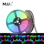 WS2812B RGBIC LED Strip Light 5V DC 5050 300LED SMD Digital LED Tape Ribbon Lamp Black PCB Waterproof Addressable RGB IC Stripe