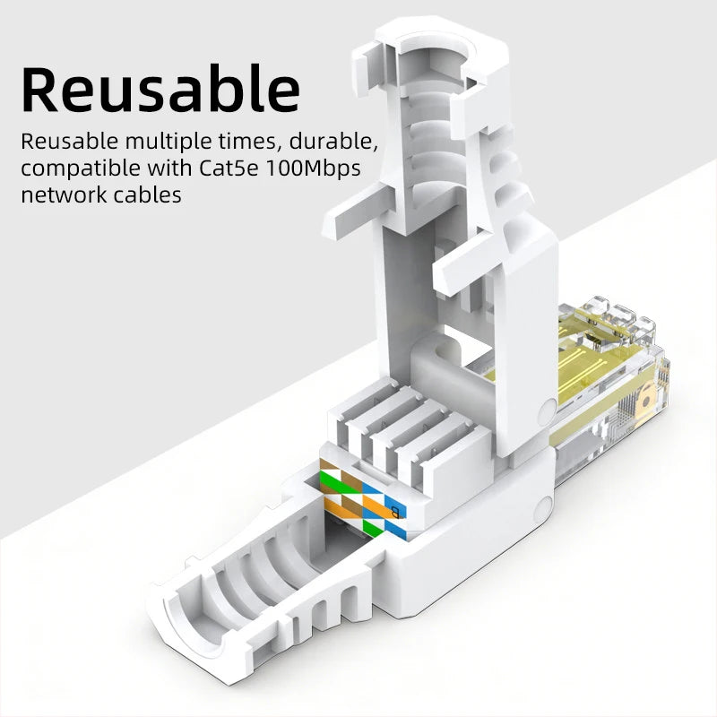 BYXGD Crimp-Free RJ45 Connector Cat5e Toolless Reusable Ethernet Plug Easy Termination Tool-Free Network Cable Head