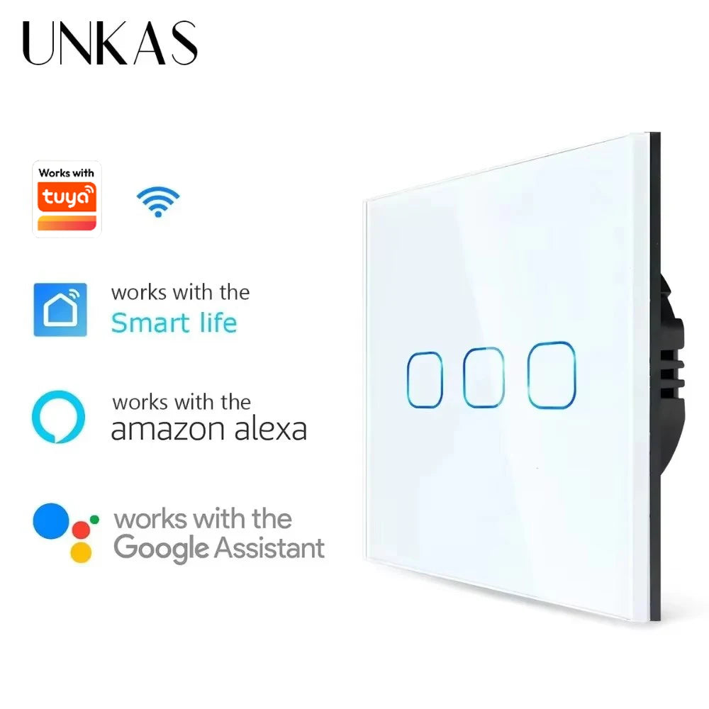 Smart Switches 1/2/3 Gang Wifi Touch Light Wall Sensor Switch Works with Tuya Control Smart Life Google Alexa Alice Yandex