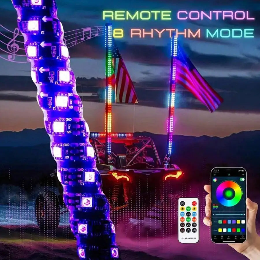Nilight  3-6FT RGB LED Whip Light, Spiral Neon Flagpole Lights With Remote Control Color Changing Lights for ATV UTV Buggy 2PCS