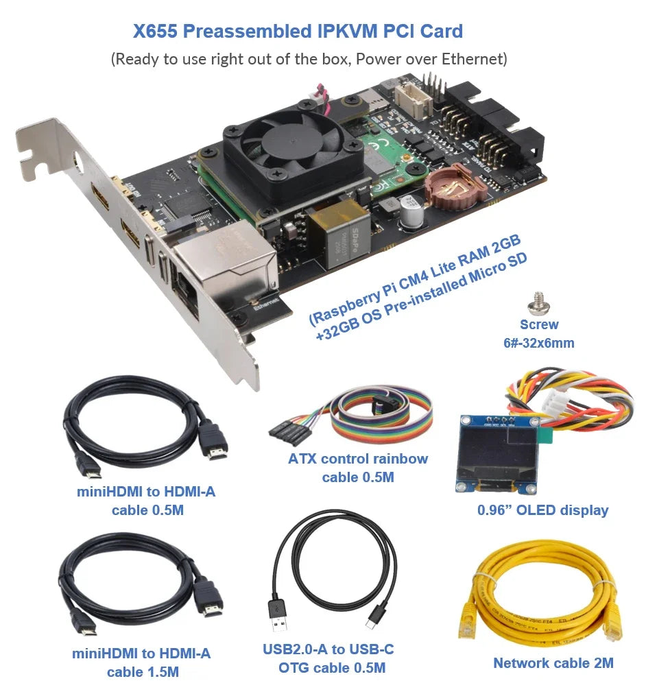 VoltSSupTronics Raspberry Pi Based IPKVM PCI Card KVM Over IP PIKVM X655 - POE HDMI Pass-through