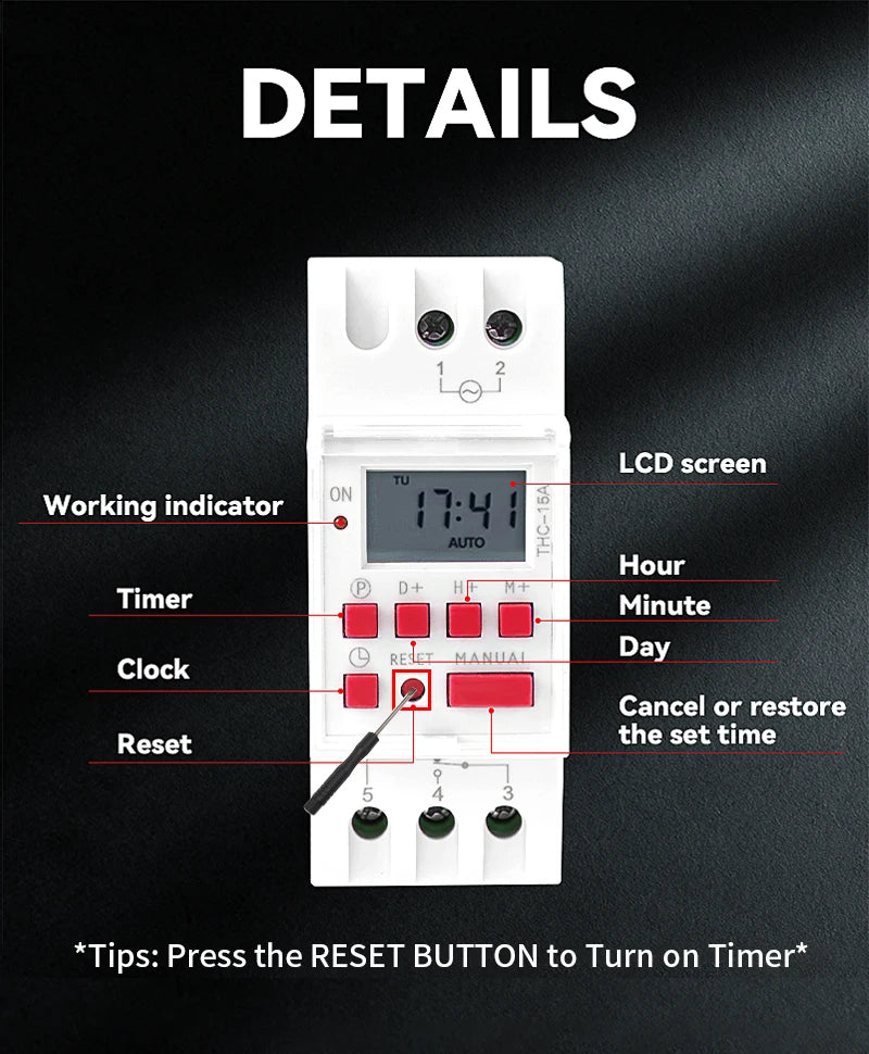GEYA THC-15 Digital Timer Switch Weekly Programmable Timers 16A 20A 30A ACDC12V 24V 110V 220V 240V Timers