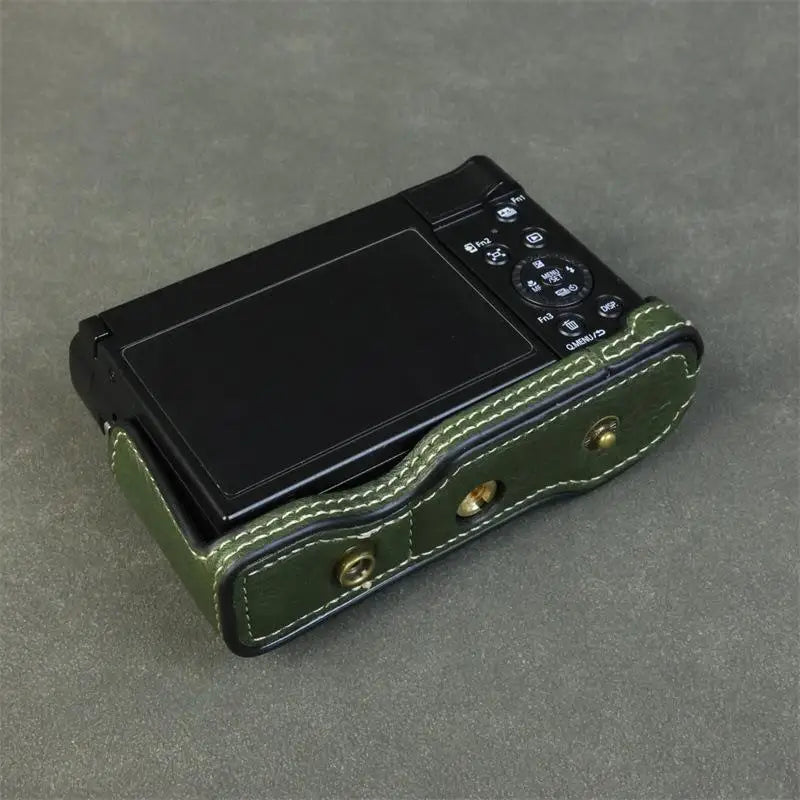 Handmade Leather Case for Panasonic Lumix TZ99 ZS99 Camera Carrying Bag with Adjustable Shoulder Strap