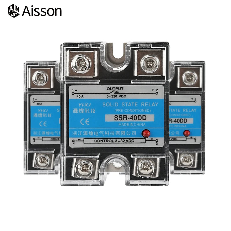 SSR-10DD 25DD 40DD Single Phase DC Controlled DC SSR Solid State Relay With Plastic Dust Cover Heat Sink 220V 10A 25A 40A