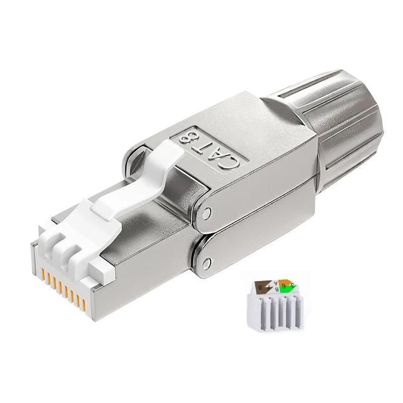 RJ45 Cat8 Cat7 Cat6 Toolless Field Termination Plug, Shielded (STP), Modular RJ45 Male Connector