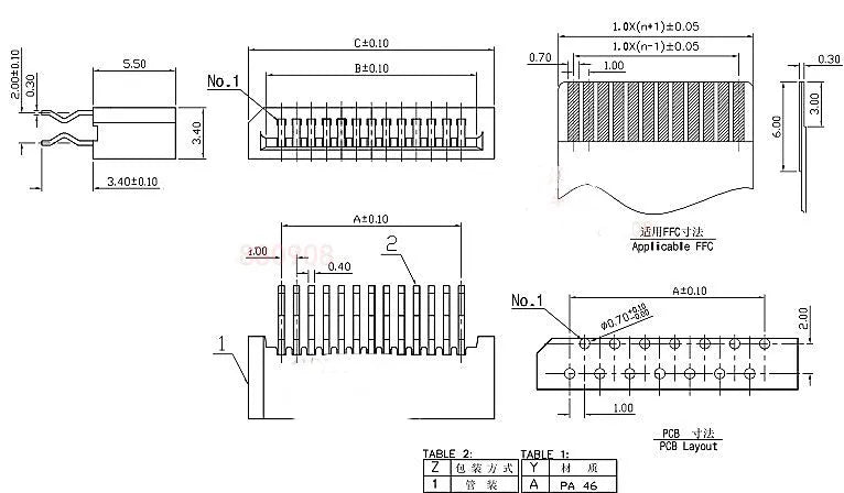 20PCS 1.0mm FPC/FFC Connector LCD Flexible Flat Cable Socket 4 6 8 10 12 14 18 20 22 24 30 Pin Double Row DIP Straight Pin Type