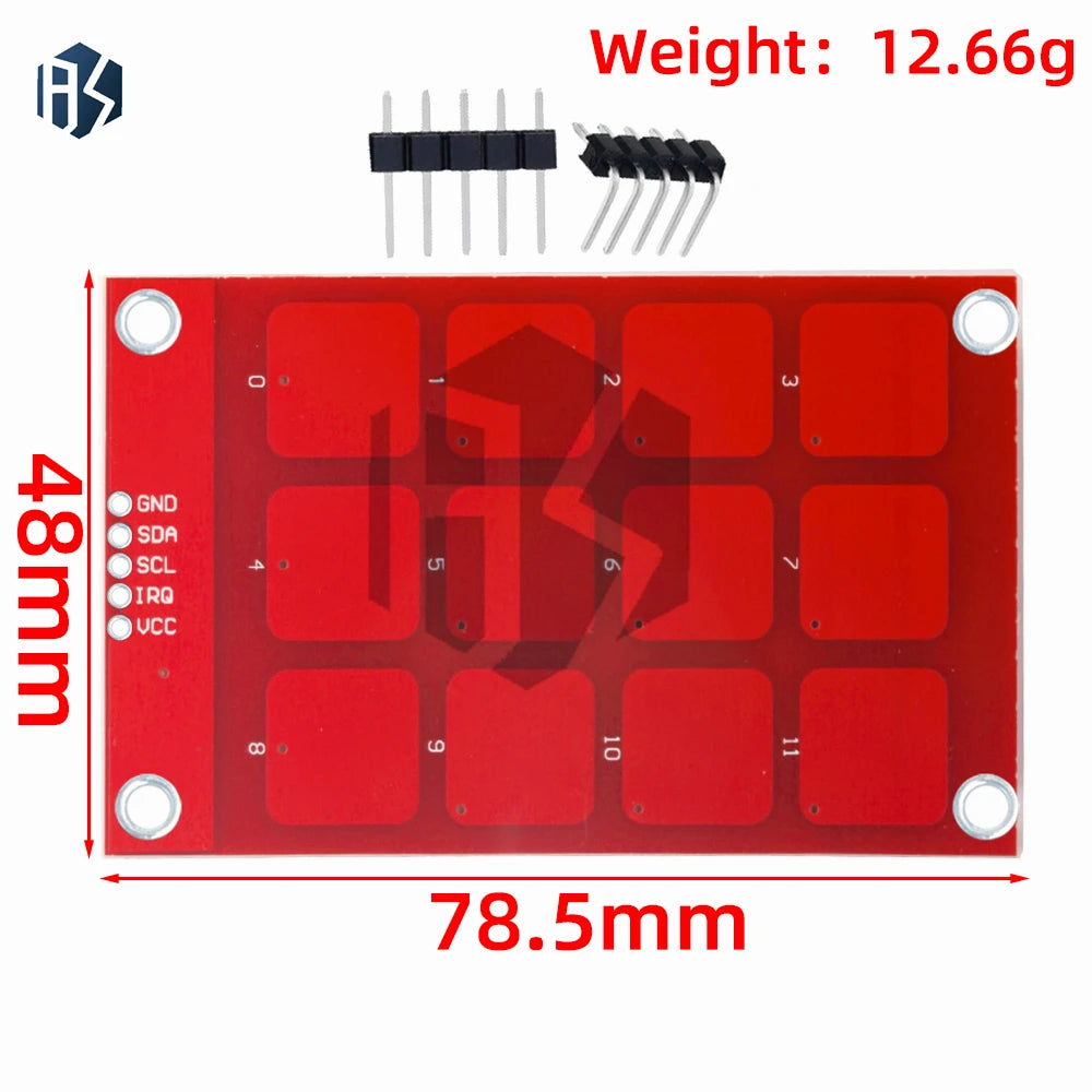 12-Button Capacitive Touch Keypad (MPR121): I2C Interface Sensor Module – for Arduino-Compatible