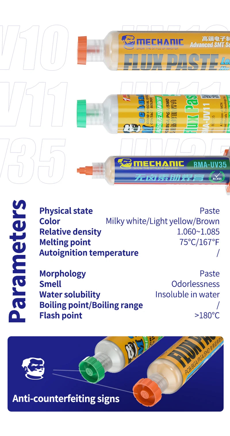 MECHANIC LEAD-Free Soldering Flux UV10/UV50/UV80 No-Clean Solder Welding Paste for Mobile Phone PC PCB SMD Chip BGA Repair Tools