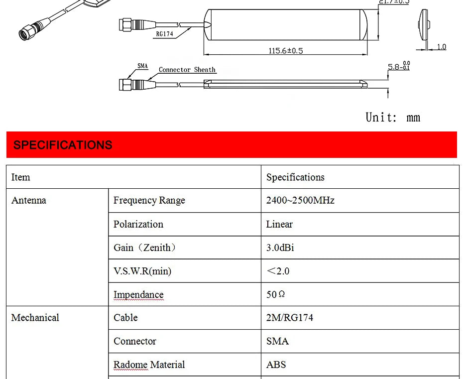 Wireless Flat Patch WiFi Antenna 2.4GHz Antennas 2400MHz