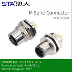 M12 Sensor Waterproof Circular Connector Panel Mount Bulkhead Installation Metal Male Female PCB Socket 2 3 4 5 6 8 12 17pin