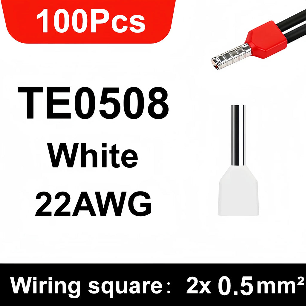 100/700pcs TE Double Wire Tube PVC Insulated Terminal Crimping End Cold Wire Connector Electrical Ferrules Tubular, Double Wire