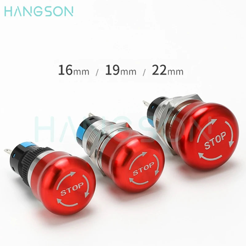 Metal Emergency Stop Push Button Switch Latching 12V-250V Stainless Steel Red Mushroom 16 19 22 25MM 1NO1NC Momentary