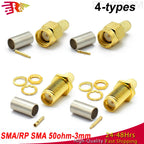 50ohm-3mm Cable SMA Connector RP SMA Male/Female RF Coaxial  Adapter Crimp For RG58 RG174  LMR195 RG-142 RG-400 Cable