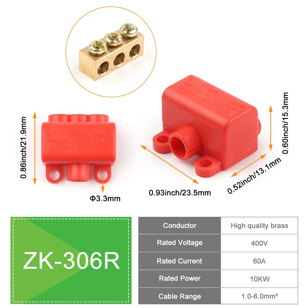 DIY GO 5PCS High Power 1 in 2/4 out Splicing Cable Connector 60A/400V 1-6mm2 Wire Connector Screw lock Terminal Block