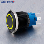 ABILKEEN 19mm Black Shell Push Button Switch LED Ring Illuminate Momentary/Latching Function 1NO1NC IP65 Waterproof Push Button