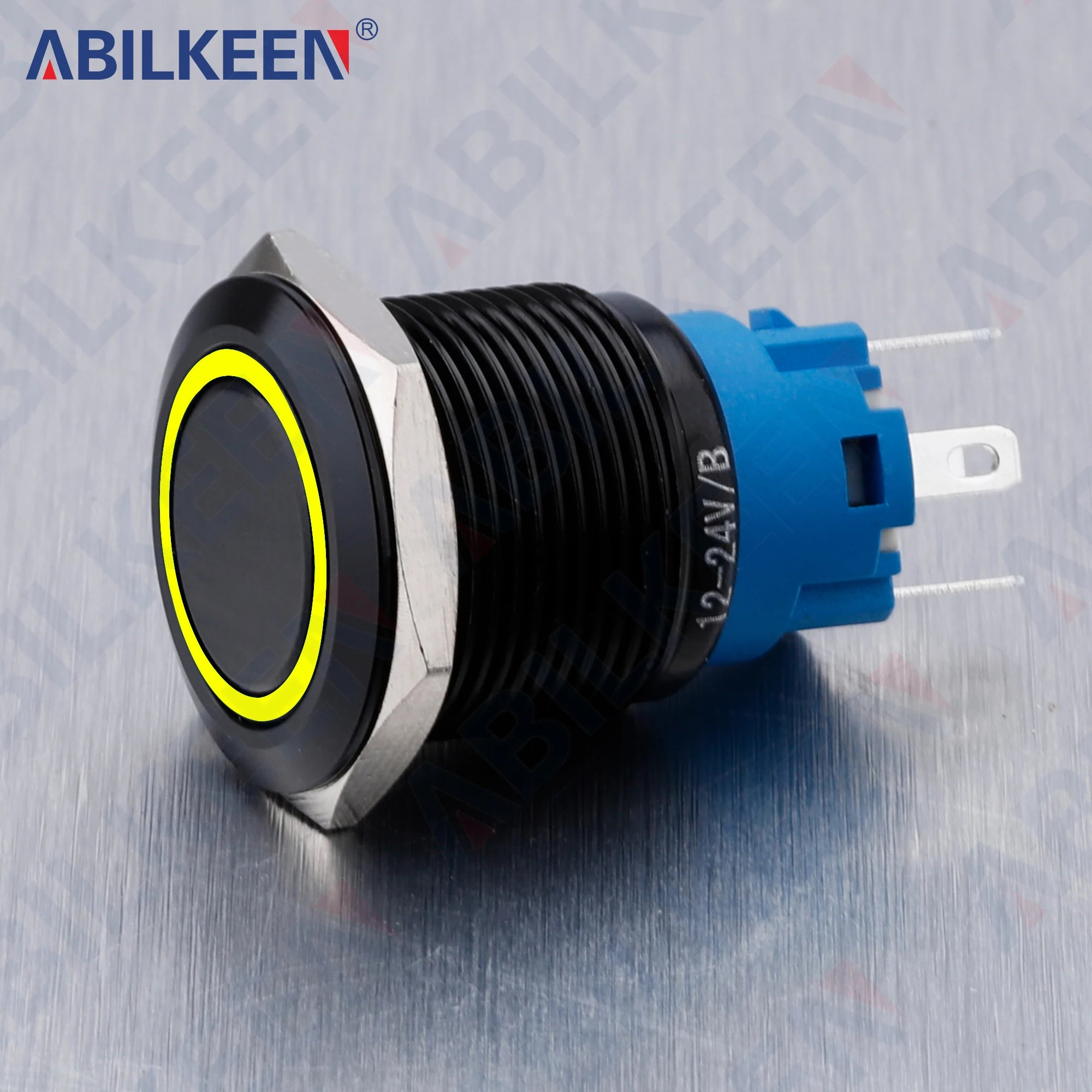 ABILKEEN 19mm Black Shell Push Button Switch LED Ring Illuminate Momentary/Latching Function 1NO1NC IP65 Waterproof Push Button