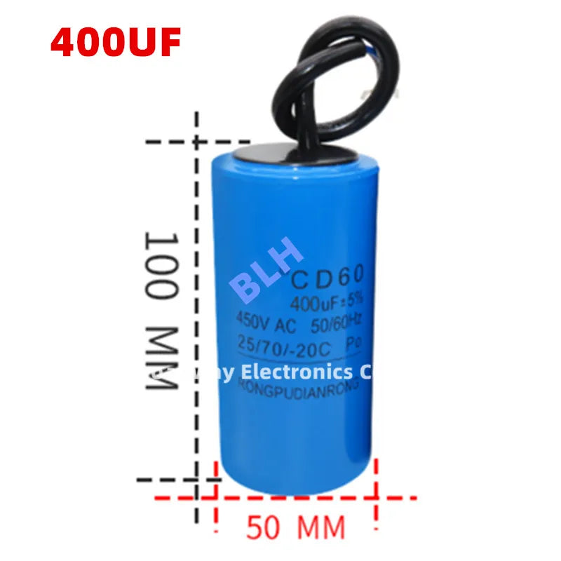 CD60 startup capacitor Plastic shell/electrolytic cell 450V 450VAC 75UF 100UF 150UF 200UF 250UF 300UF 350UF 400UF 500UF 800UF