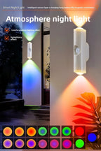 Smart RGB Double-head Wall Light Motion Sensor Magnetic Night Light Rechargeable Spotlight for Bedroom Closet Garden Room Decor