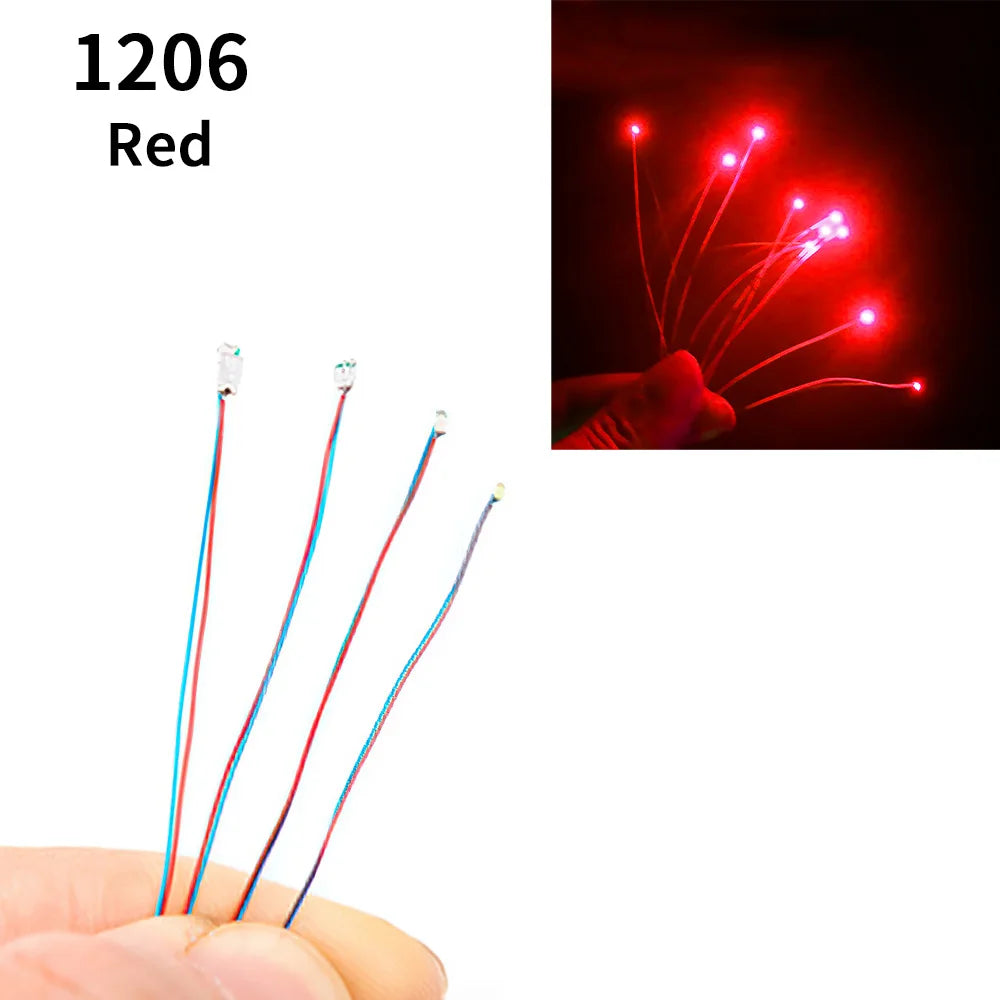 10pcs/Bag 0805 1206 SMD Lamp Wired Micro Litz Led Pre-Soldered Chip Wired 3V Railway Model Toy Light DIY Leads Wires 30cm