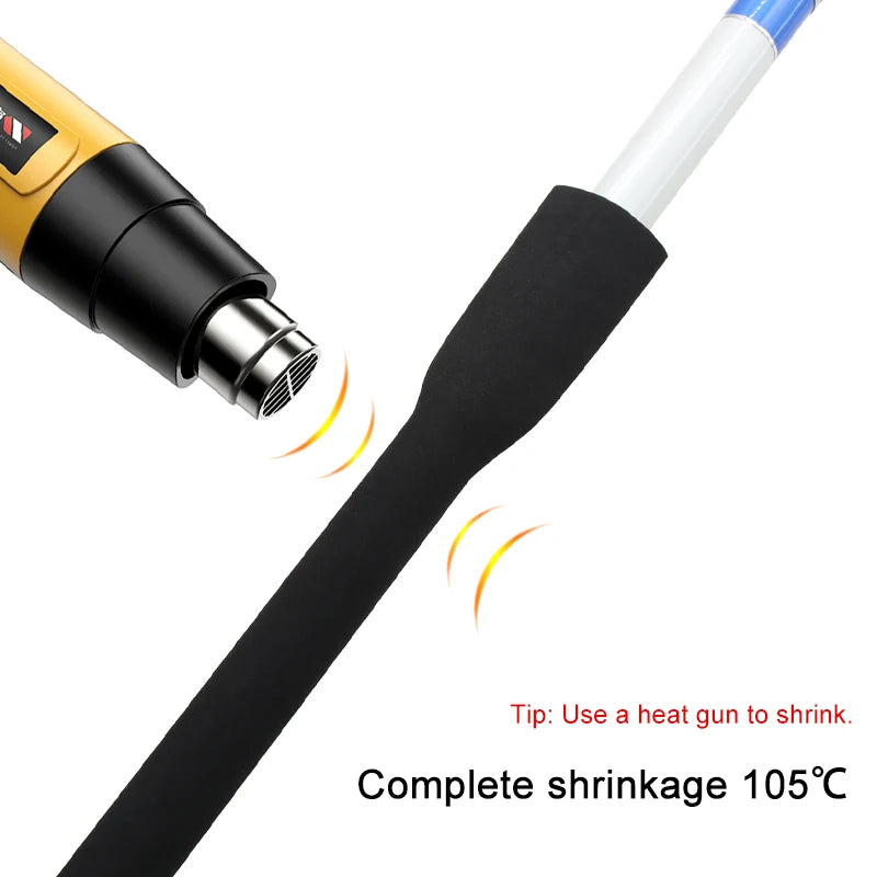 Black Fishing Rod Heat Shrink Tube Anti-Skid ID 15mm - 60mm DIY Non-Slip Handle Protect Wrap Cover Case 2:1 Polyolefin Sleeve