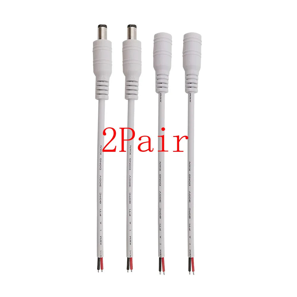 White 5.5x2.1mm 12V DC Power Supply Adapter DC 5.5*2.1mm Male Plug Female Jack Socket Cable Wire Pigtail Connector
