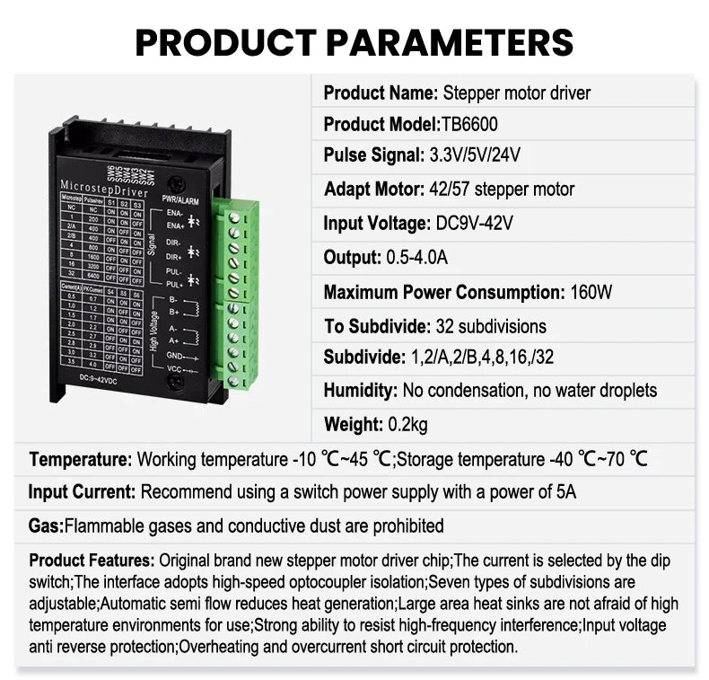 TB6600 Plastic And Aluminum Stepper Driver CNC Controller Nema17 Nema23 Single Axis Two Phase Hybrid Stepper Motor For Cnc Parts