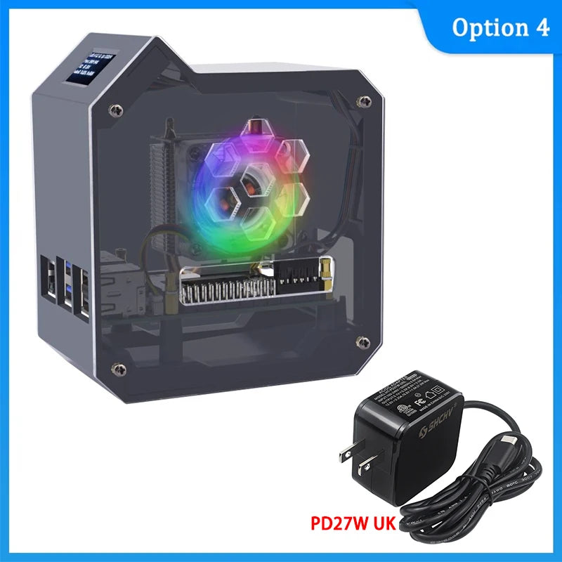 GeeekPi Raspberry Pi 5 ABS Mini Tower Complete Kit With Cooler Ice Tower 0.96 Screen Dispaly Power Supply For Raspberry Pi 5