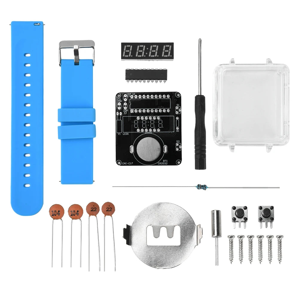 DIY Electronic Watch Kit 0.28'' LED Digital Tube Creative Watch Soldering Kit Microcontroller Watch Kit with Silicone Strap&Case