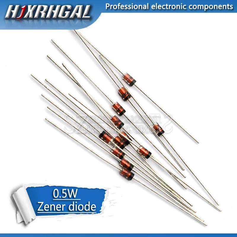 100pcs 0.5W Zener diode 500MW DO-35 1/2W BZX55C 2.4V 2.7V 3V 3.3V 3.6V 3.9V 4.3V 4.7V 5.1V 5.6V 6.2V 6.8V 7.5V 8.2V 9.1V 10V