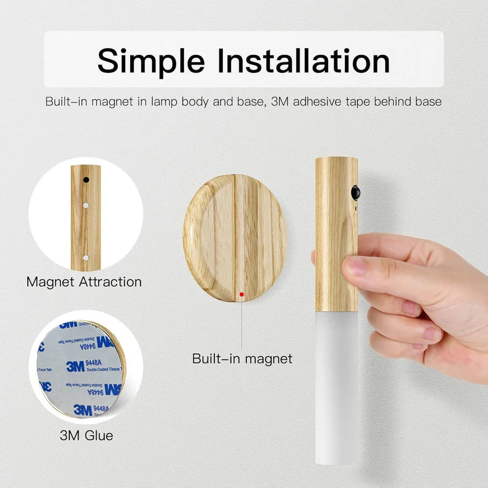 Rechargeable Wall Sconces Magnetic Wall LightsNight Light Motion Sensor Night Lights Wooden Wall Lighting for Bedroom Stair